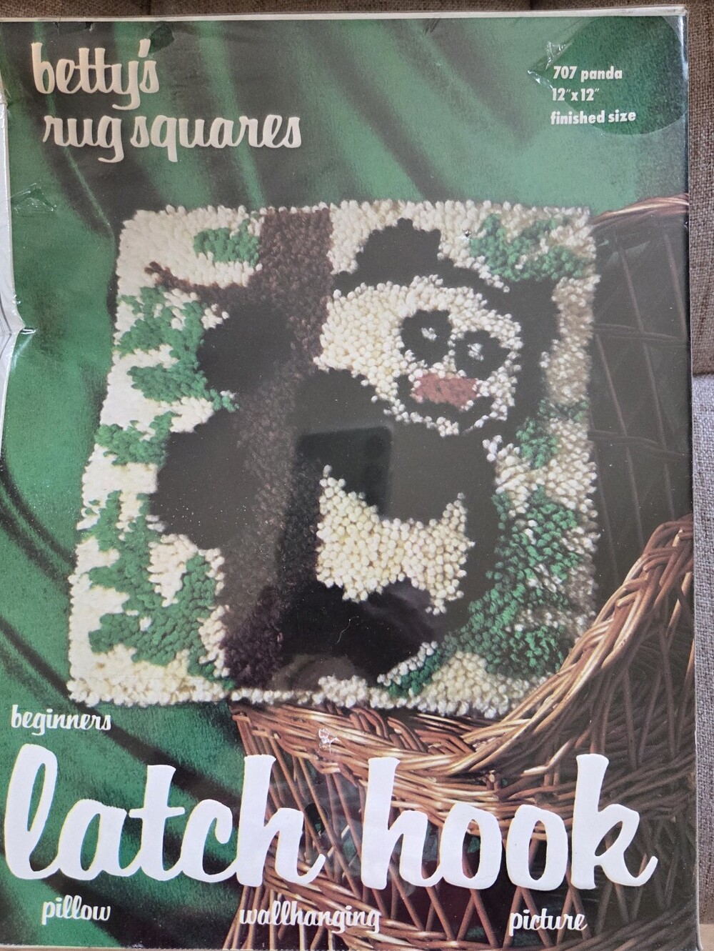 Vintage 70s Panda Latch Hook Rug Pillow Square Wall Hanging New In Box